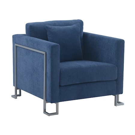 Armen Living Heritage Blue Fabric Upholstered Accent Chair with Brushed Stainless Steel Legs LCHT1BLUE